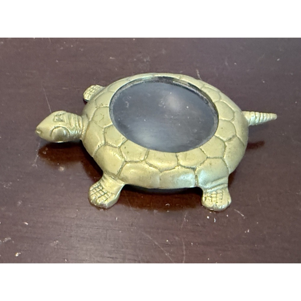 Vintage Solid Brass Turtle Magnifying Glass Desk Top Paperweight - 4 1/4" Long